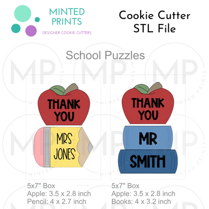 School Stack Puzzle Set of 2 or 3 Cookie Cutter STL DIGITAL FILES
