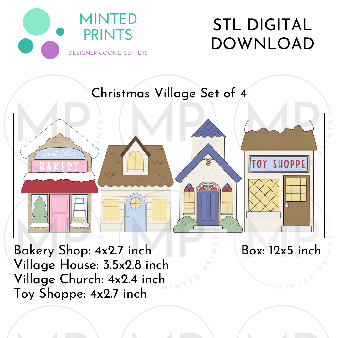 Christmas Village (Set of 4) Cookie Cutter STL DIGITAL DOWNLOAD