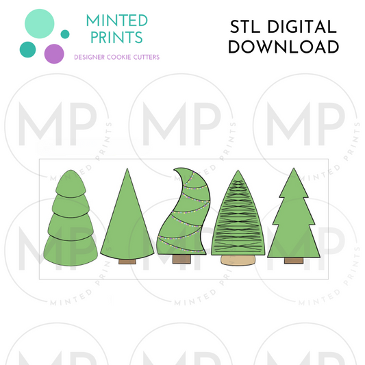 Trees (Set of 5) Cookie Cutter STL DIGITAL DOWNLOAD