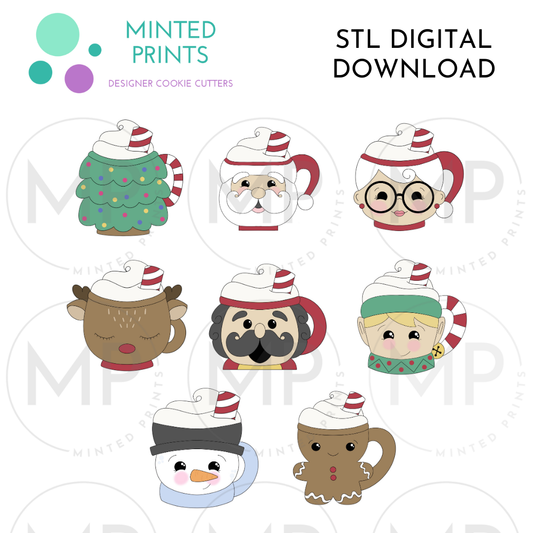 Christmas Mugs (Set of 8) Cookie Cutter STL DIGITAL DOWNLOAD