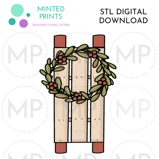 Sled with Wreath Cookie Cutter STL DIGITAL DOWNLOAD