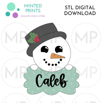 Snowman Sarah Plaque Cookie Cutter STL DIGITAL DOWNLOAD