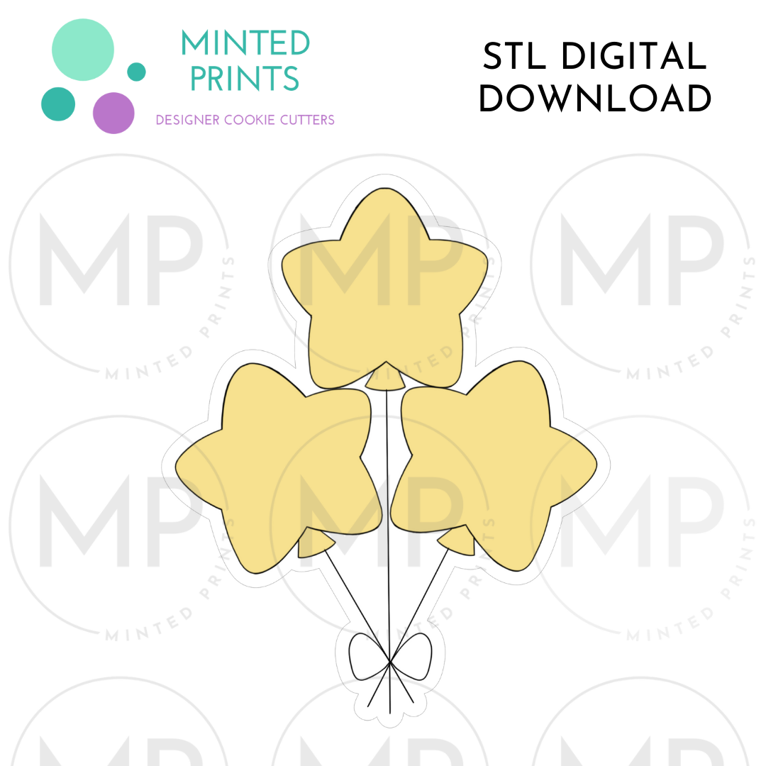 Star Balloons Cookie Cutter STL DIGITAL DOWNLOAD