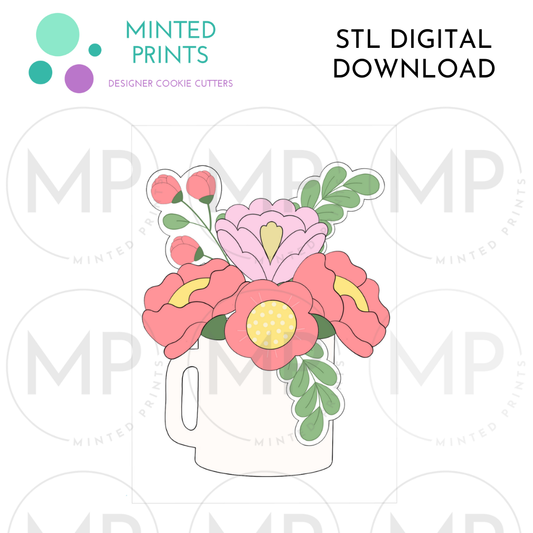 Styled Bouquet with Mug Cookie Cutter STL DIGITAL DOWNLOAD