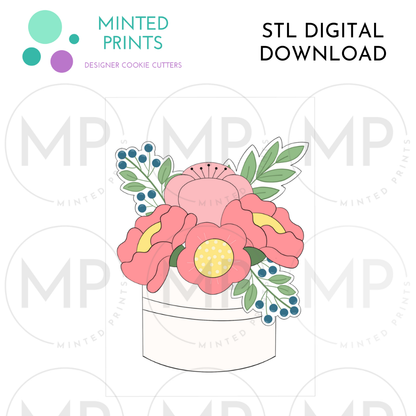 Styled Bouquet with Round Vase Cookie Cutter STL DIGITAL DOWNLOAD