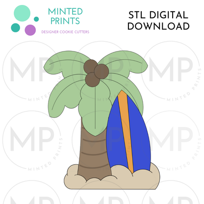 Surfboard on Tree Cookie Cutter STL DIGITAL DOWNLOAD