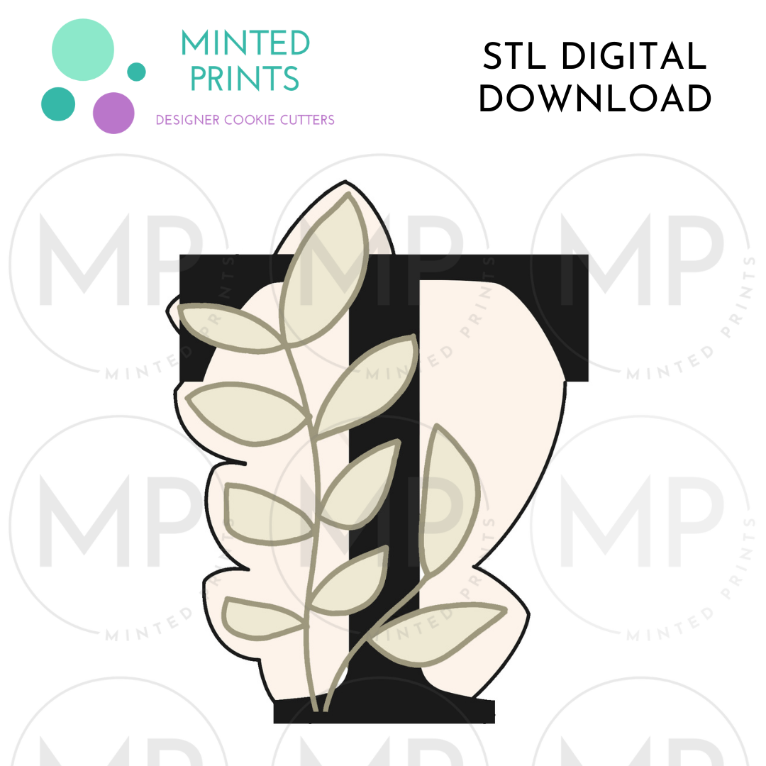 Leafy Letter T Cookie Cutter STL DIGITAL DOWNLOAD