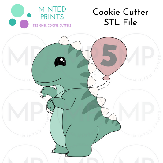 T-Rex Dinosaur Holding Balloon Cookie Cutter STL DIGITAL FILE