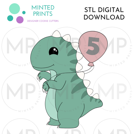 T-Rex with Balloon Cookie Cutter STL DIGITAL DOWNLOAD