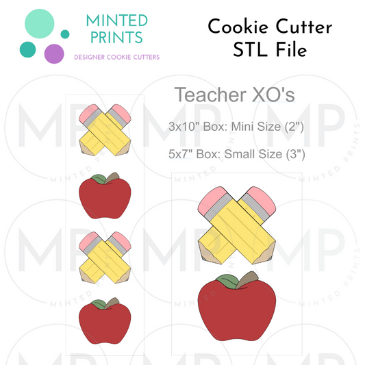 Teacher X's and O's Set of 2 Cookie Cutter STL DIGITAL FILES