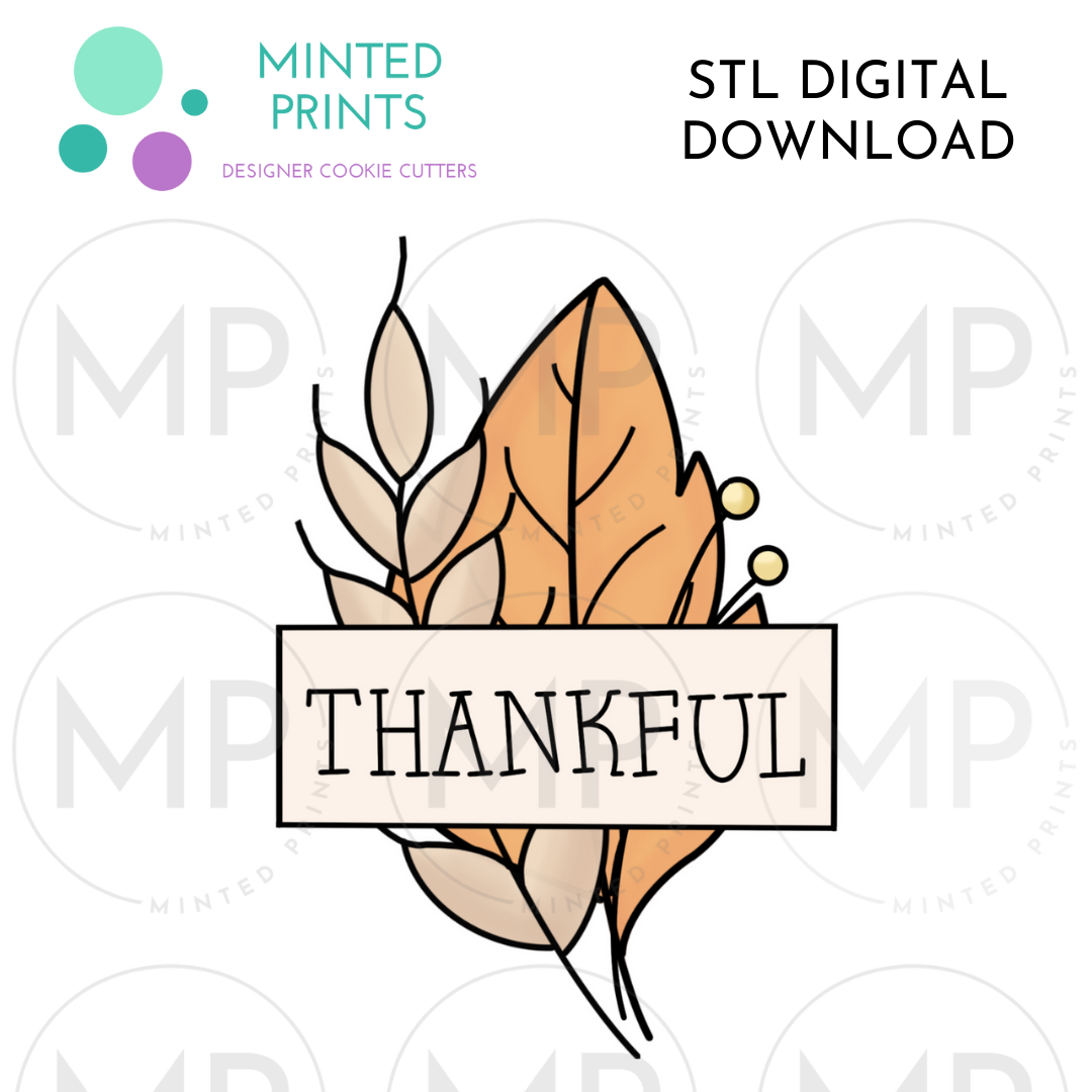 Thankful Leaf Plaque Cookie Cutter STL DIGITAL DOWNLOAD