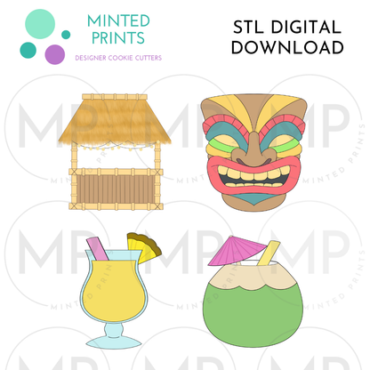 Tiki Bar Set of 4 Cookie Cutter STL DIGITAL DOWNLOAD