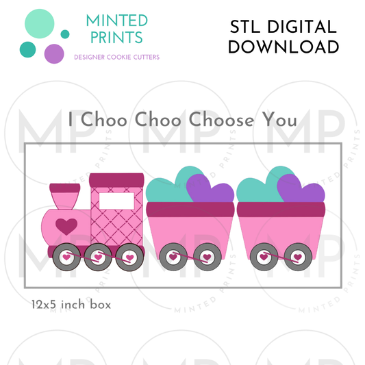 Train & Cart with Hearts Set of 2 Cookie Cutter STL DIGITAL DOWNLOAD