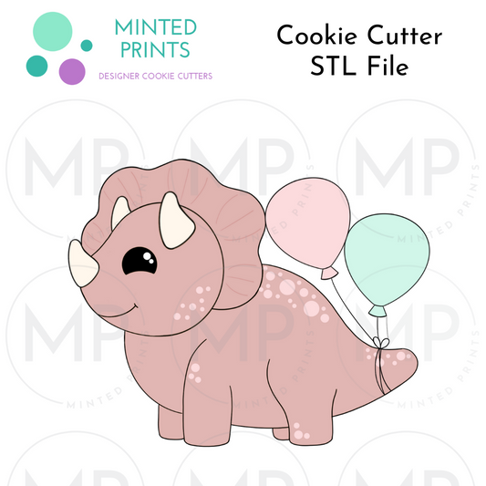 Triceratops Dinosaur with Balloons Cookie Cutter STL DIGITAL FILE