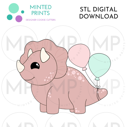 Triceratops with Balloons Cookie Cutter STL DIGITAL DOWNLOAD