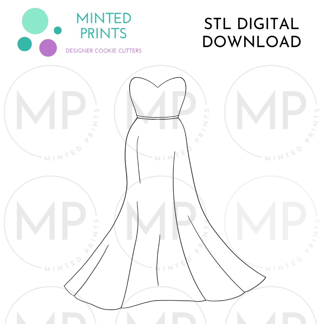 Trumpet Wedding Dress Cookie Cutter STL DIGITAL DOWNLOAD