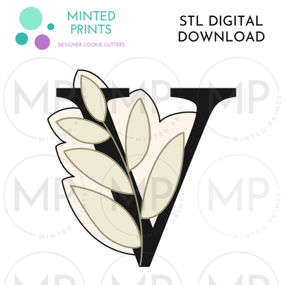 Leafy Letter V Cookie Cutter STL DIGITAL DOWNLOAD