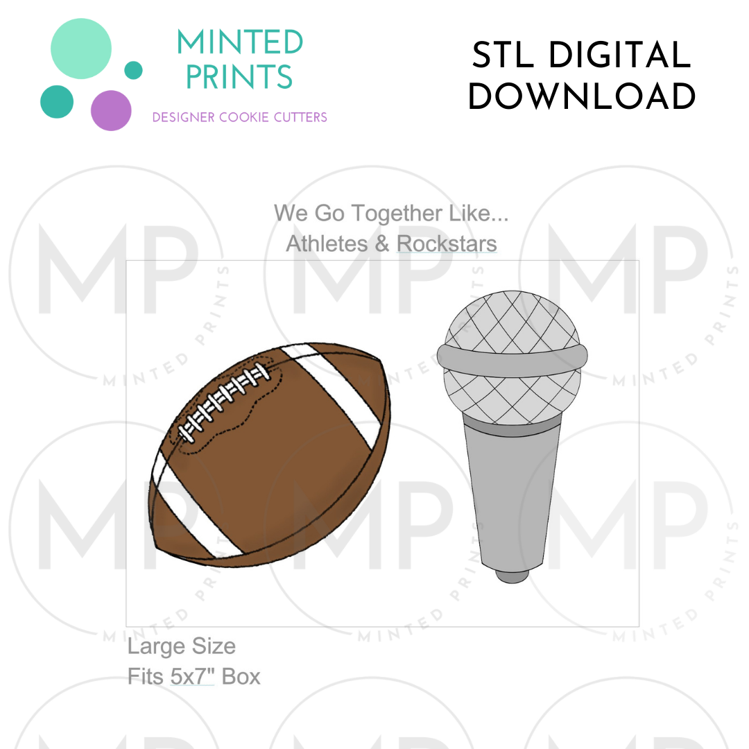 TS Football & Microphone Set of 2 Cookie Cutter STL DIGITAL DOWNLOAD