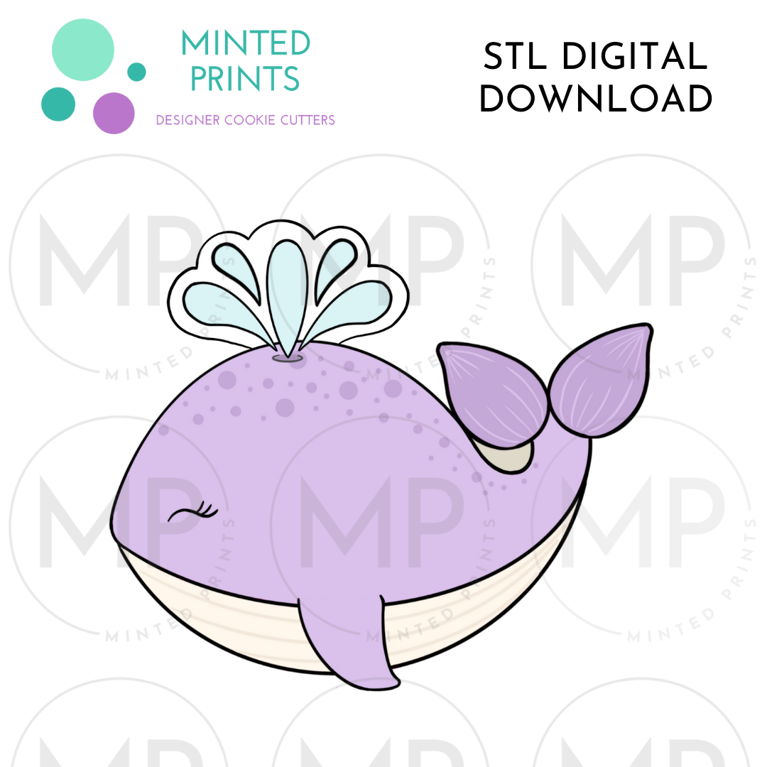 Whale with Water Cookie Cutter STL DIGITAL DOWNLOAD