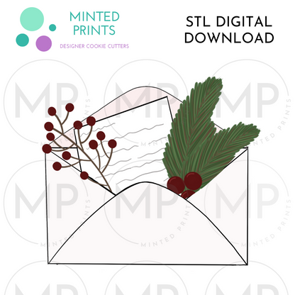 Winter Floral Envelope Cookie Cutter STL DIGITAL DOWNLOAD