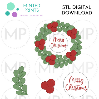 Wreath Platter 3 Piece Cookie Cutter STL DIGITAL DOWNLOAD