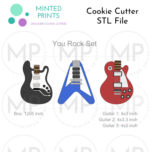 Electric Guitars Set of 3 Cookie Cutter STL DIGITAL FILES