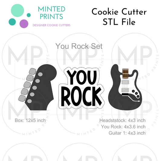 You Rock with Guitar and Headstock Set of 3 Cookie Cutter STL DIGITAL FILES