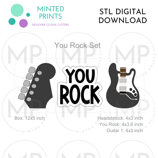 You Rock with Guitar & Headstock (Set of 3) Cookie Cutter STL DIGITAL DOWNLOAD