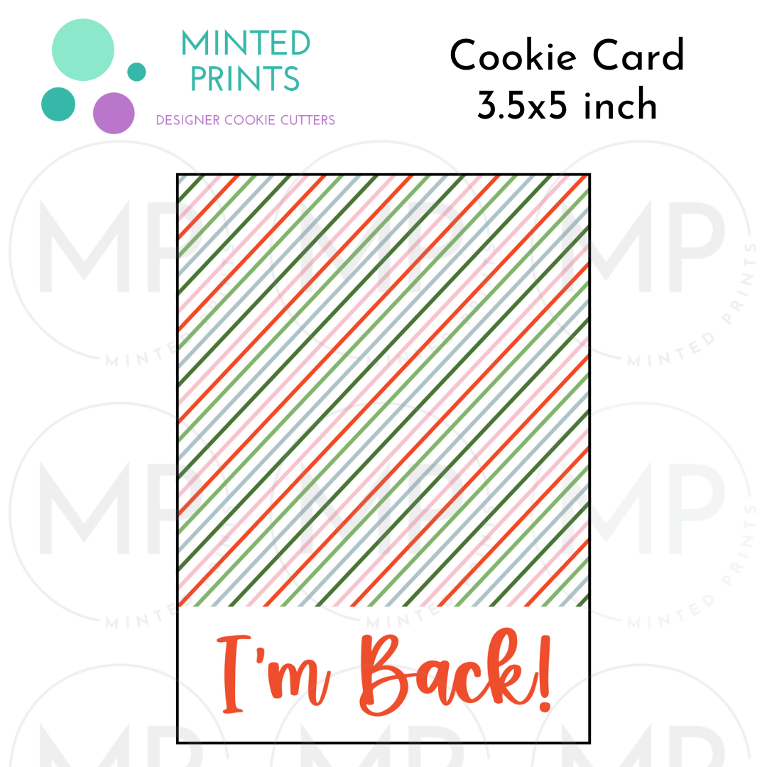 I'm Back Elf Cookie Card with Tiny Colored Stripes Background, 3.5x5 inch