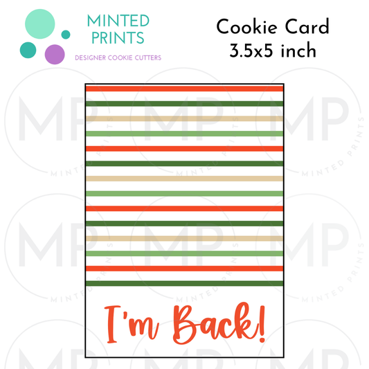 I'm Back Elf Cookie Card with Colored Stripes Background, 3.5x5 inch