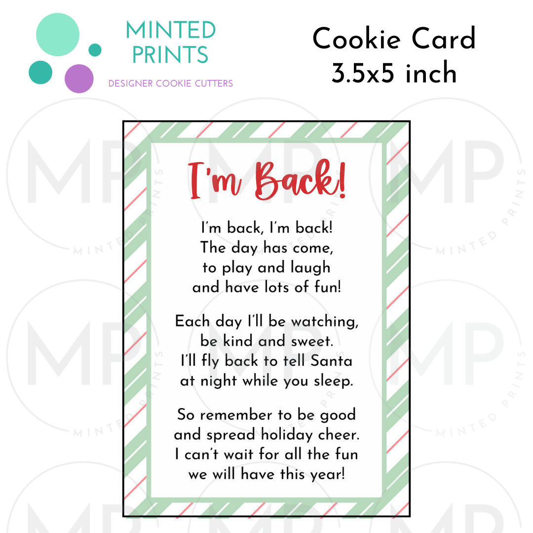 I'm Back Elf Letter Cookie Card with Green Stripes Background, 3.5x5 inch