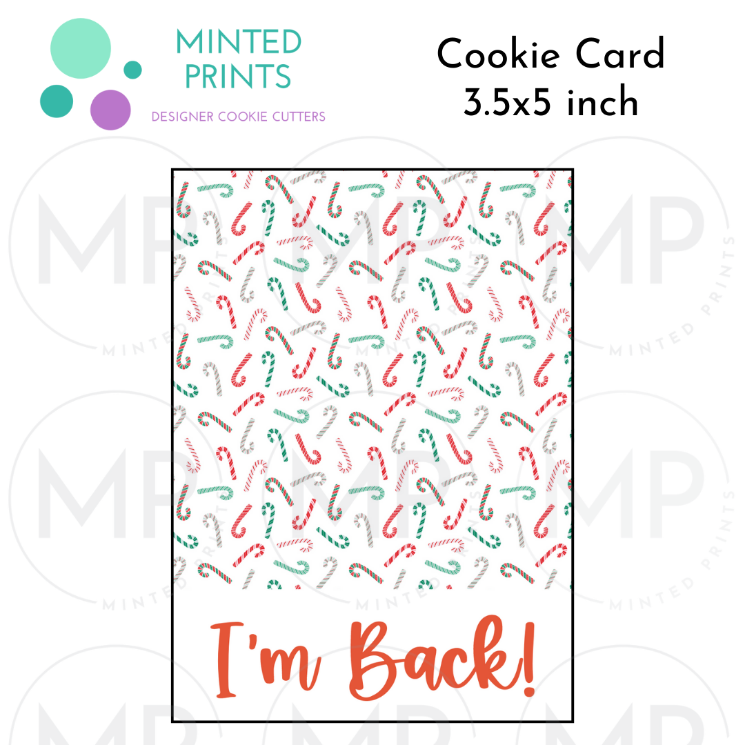 I'm Back Elf Cookie Card with Candy Canes Background, 3.5x5 inch