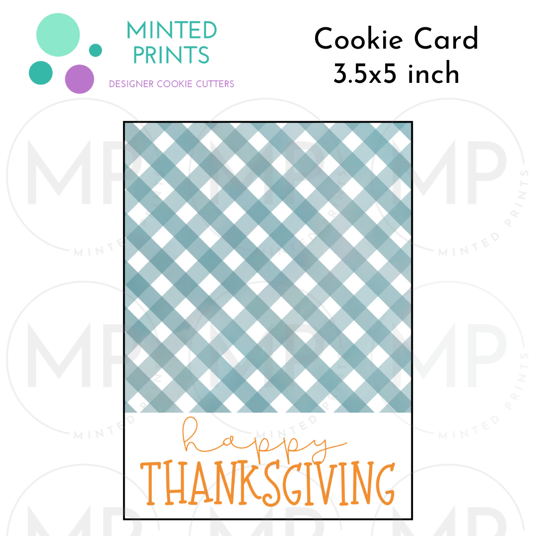 Happy Thanksgiving Cookie Card with Blue Plaid Background, 3.5x5 inch