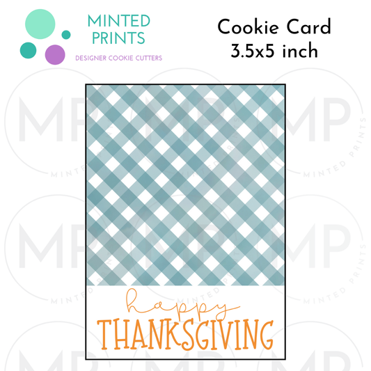 Happy Thanksgiving Cookie Card with Blue Plaid Background, 3.5x5 inch