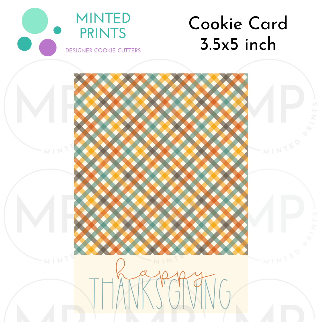 Happy Thanksgiving Cookie Card with Fall Plaid Background, 3.5x5 inch