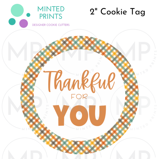 Thankful for You Cookie Tag with Fall Plaid Background, 2 Inch