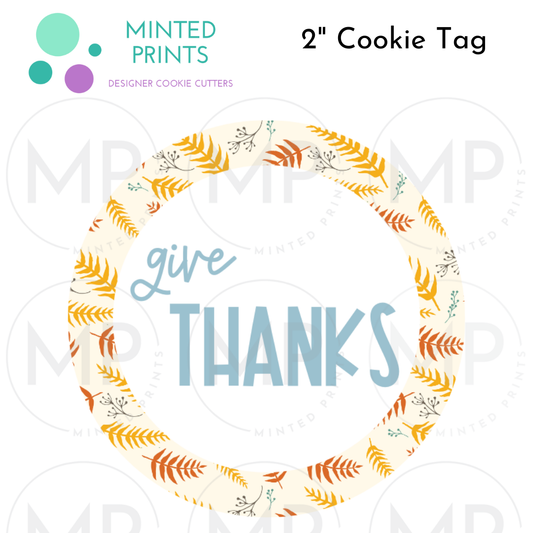 Give Thanks Cookie Tag with Autumn Leaves Background, 2 Inch