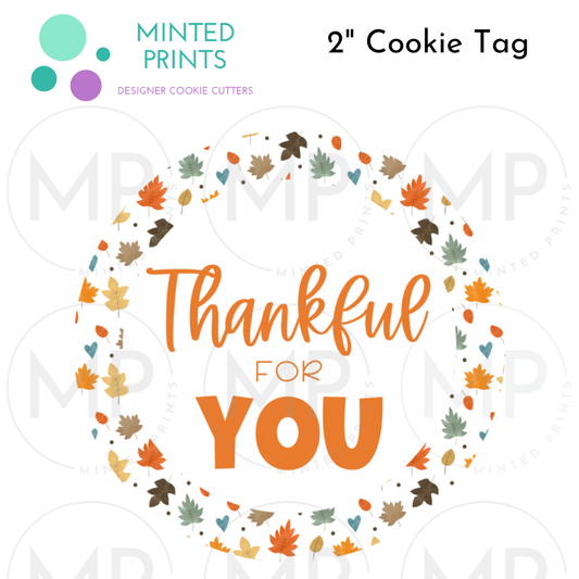 Thankful for You Cookie Tag with Colorful Leaves Background, 2 Inch