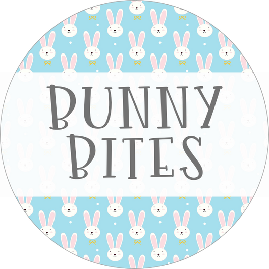 Bunny Bites (Blue) Cookie Tag, 2 Inch Circle