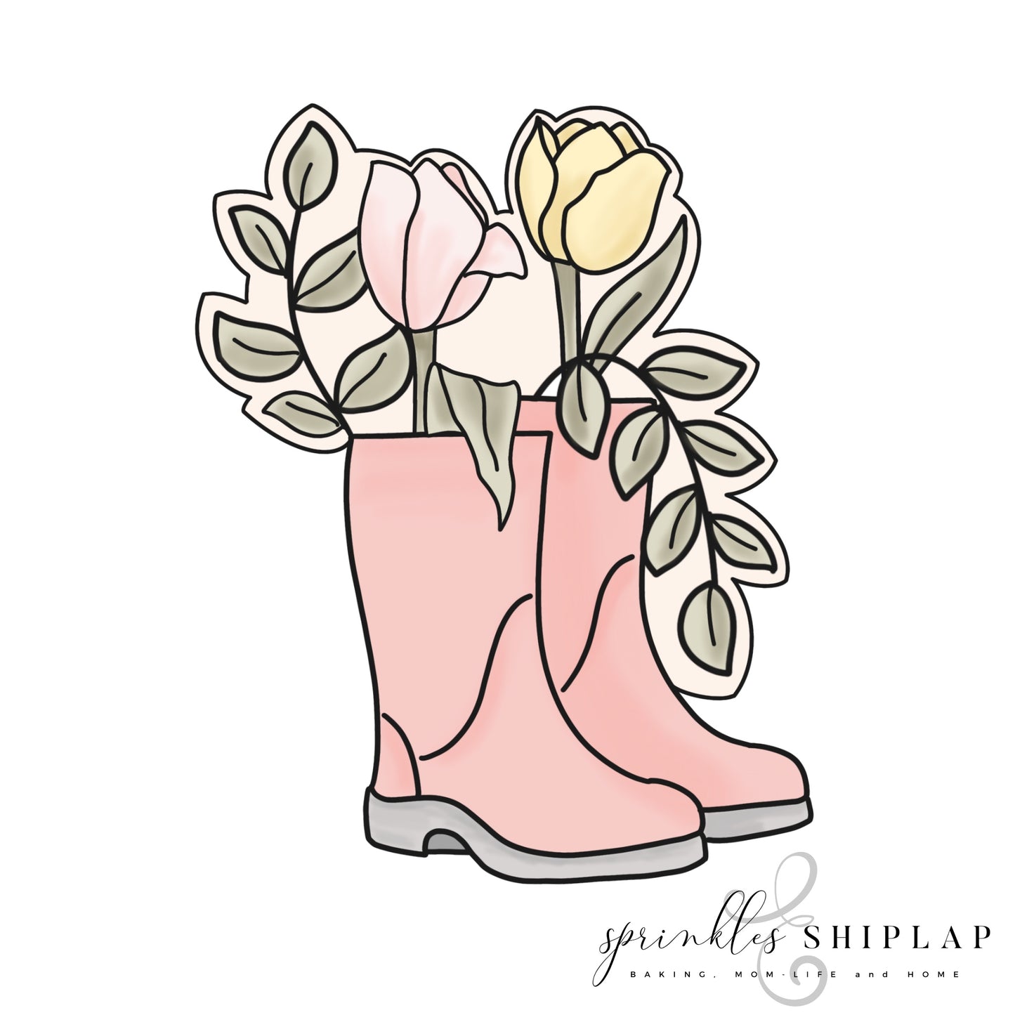 Floral Wellies Rain Boots Cookie Cutter STL Digital File