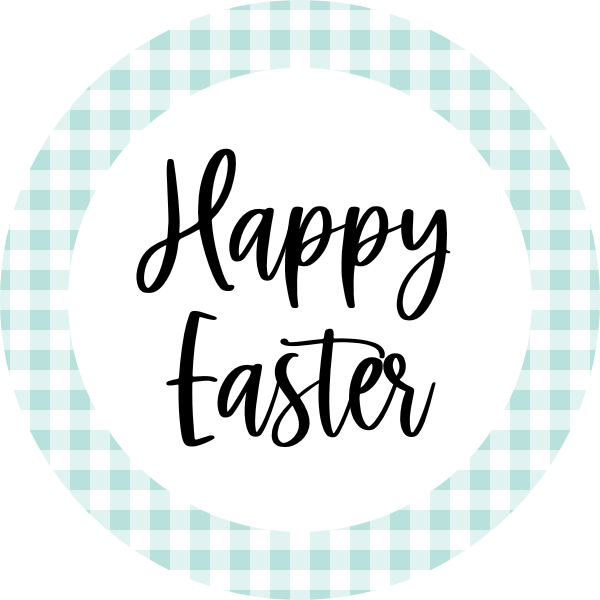 Happy Easter (Aqua Gingham) Cookie Tag, 2 Inch Circle