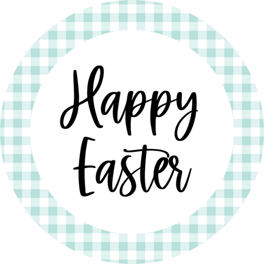 Happy Easter (Aqua Gingham) Cookie Tag, 2 Inch Circle