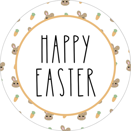 Happy Easter (Bunny - Carrots) Cookie Tag, 2 Inch Circle