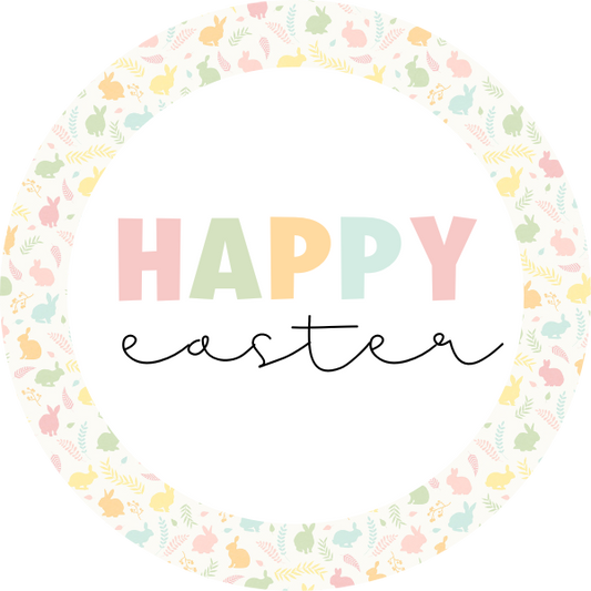 Happy Easter (Floral Bunnies) Cookie Tag, 2 Inch Circle