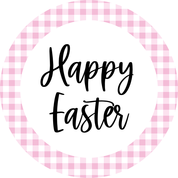 Happy Easter (Pink Gingham) Cookie Tag, 2 Inch Circle
