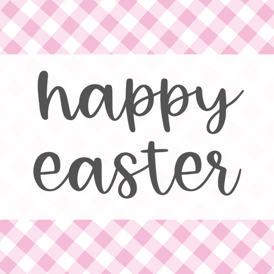 Happy Easter (Pink Gingham) Cookie Tag, 2 Inch Square