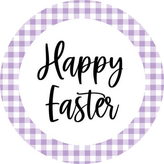 Happy Easter (Purple Gingham) Cookie Tag, 2 Inch Circle