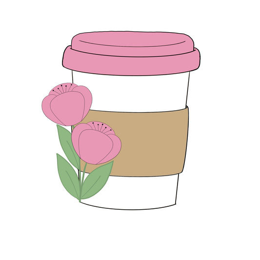 Floral Latte Cup Cookie Cutter STL Digital File