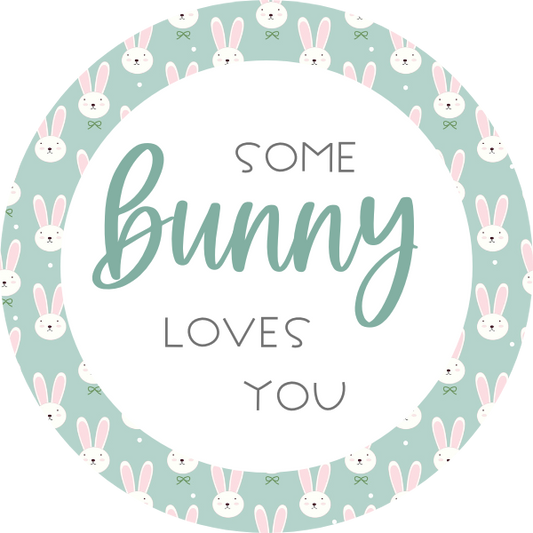 Some Bunny Loves You (Teal) Cookie Tag, 2 Inch Circle