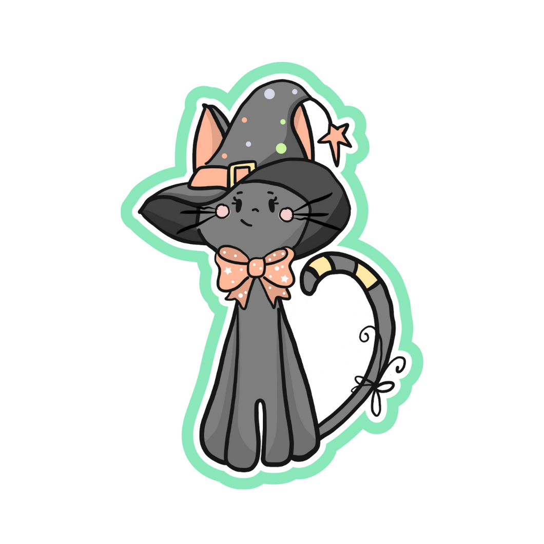 Black Cat in Witch Hat, Full Body Cookie Cutter STL Digital File